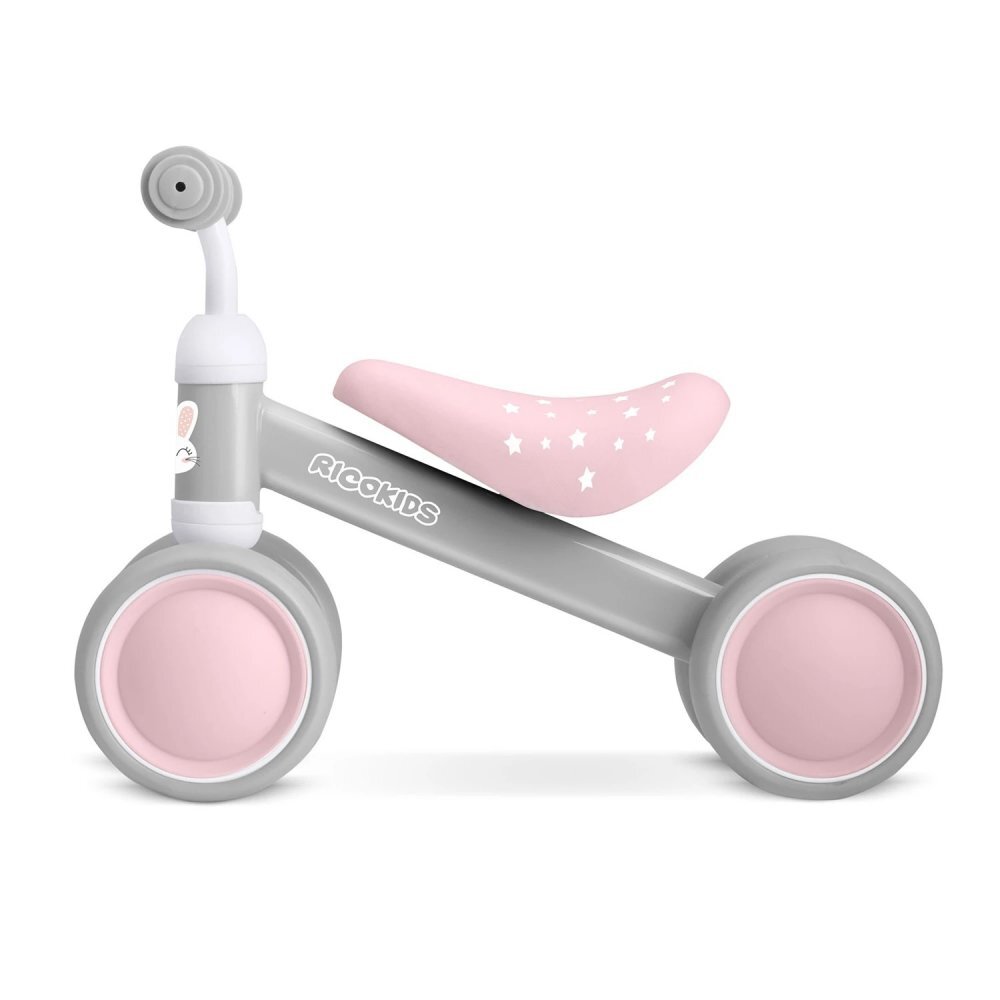 Ricokids Vehicul Ride On fara pedale Cross Country Pink De la 12 luni Cadru metalic usor si rezistent Sezut confortabil din spuma moale Manere ergonomice antiderapante Roti din PP rezistent si silentios