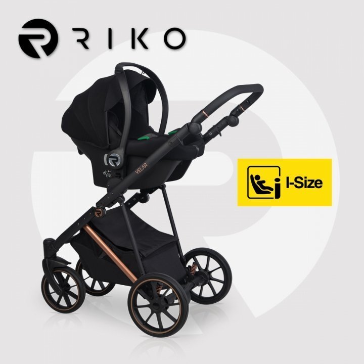 Riko Carucior 4 in 1 pentru copii Velar Magma Premium Line cu parte sport scoica auto testata ADAC i-Size omologat R129 cu baza isofix accesorii incluse pana la 22 kg Negru