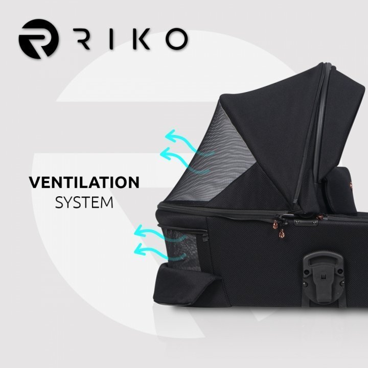 Riko Carucior 4 in 1 pentru copii Velar Magma Premium Line cu parte sport scoica auto testata ADAC i-Size omologat R129 cu baza isofix accesorii incluse pana la 22 kg Negru