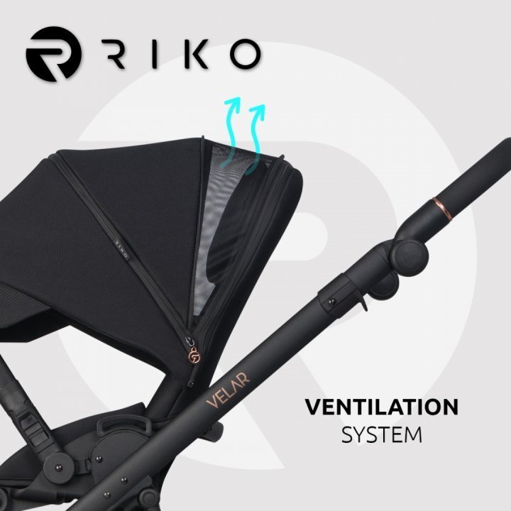 Riko Carucior 4 in 1 pentru copii Velar Magma Premium Line cu parte sport scoica auto testata ADAC i-Size omologat R129 cu baza isofix accesorii incluse pana la 22 kg Negru