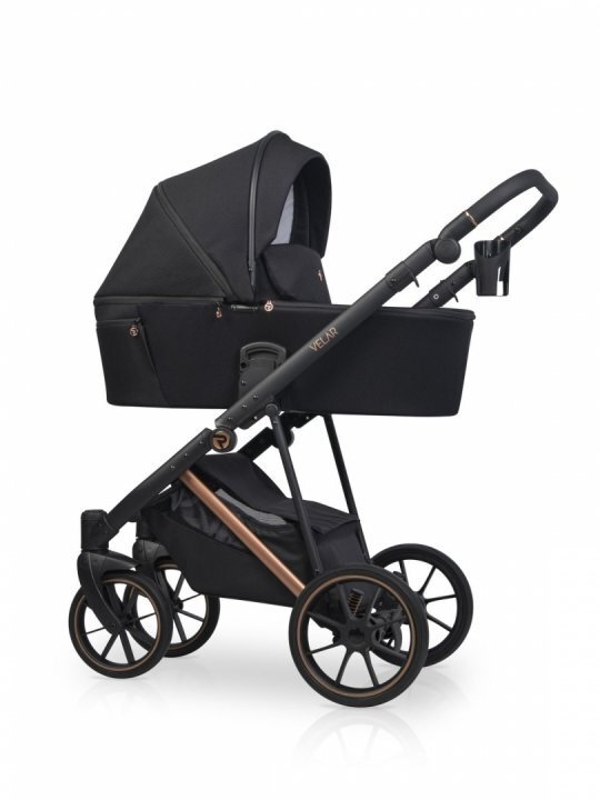 Riko Carucior pentru copii 2 in 1 Velar Magma Premium Line cu suspensii maner reglabil pe inaltime geanta si accesorii incluse pana la 22 kg Negru