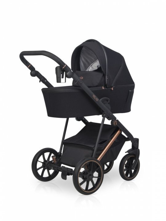 Riko Carucior pentru copii 2 in 1 Velar Magma Premium Line cu suspensii maner reglabil pe inaltime geanta si accesorii incluse pana la 22 kg Negru