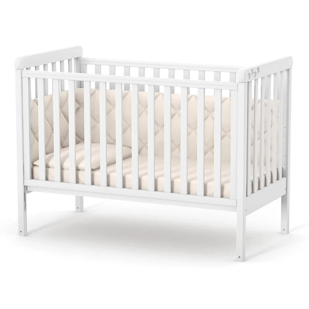 RKids Patut din lemn de fag Como pentru copii 120 x 60 cm cu laterala detasabila inaltime reglabila a saltelei lamele detasabile si sina pentru dentitie Alb