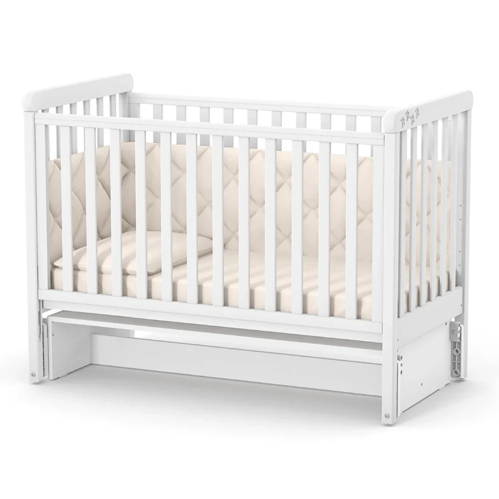 RKids Patut din lemn de fag Como pentru copii 120 x 60 cm cu laterala detasabila inaltime reglabila a saltelei lamele detasabile si sina pentru dentitie Alb