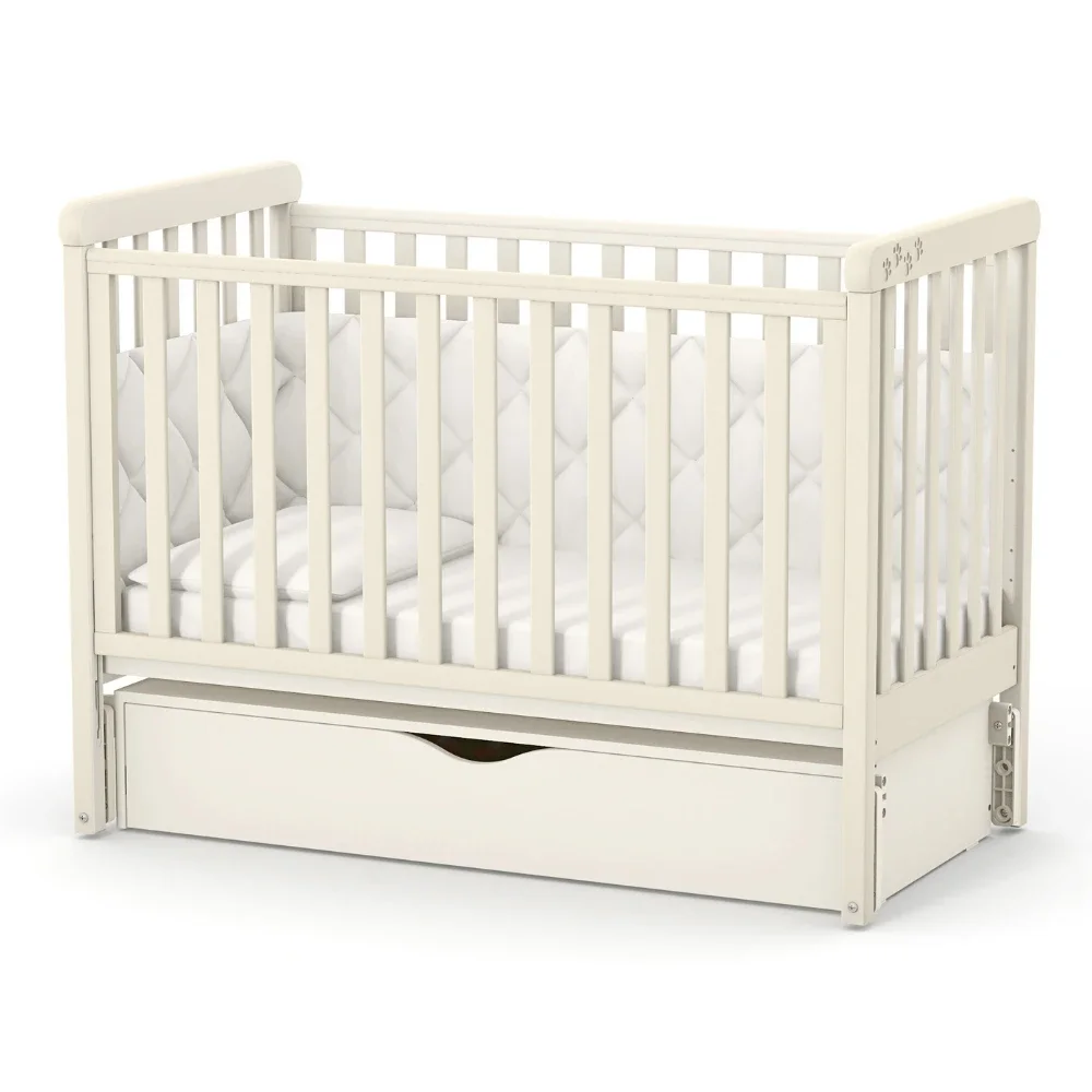 RKids Patut din lemn de fag Como pentru copii 120 x 60 cm cu laterala detasabila inaltime reglabila a saltelei lamele detasabile si sina pentru dentitie Alb