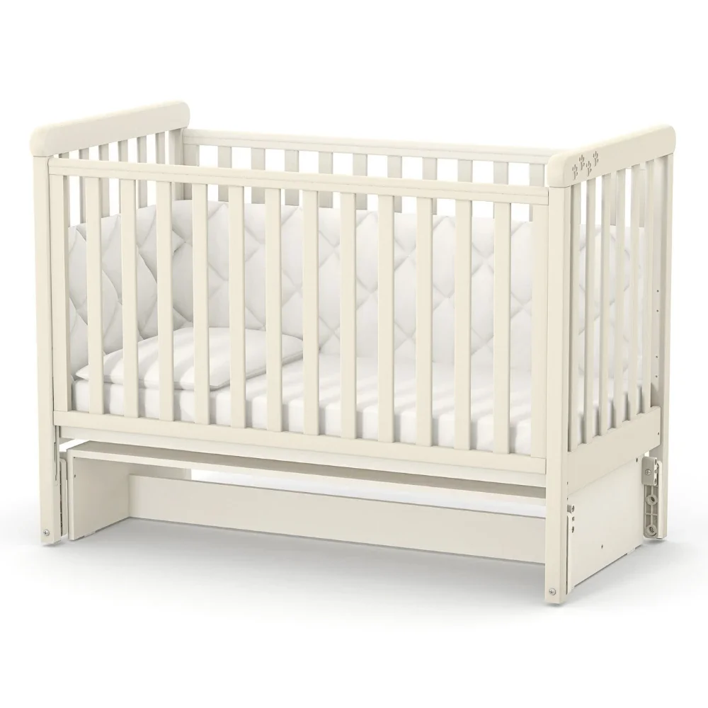 RKids Patut din lemn de fag Como pentru copii 120 x 60 cm cu laterala detasabila inaltime reglabila a saltelei lamele detasabile si sina pentru dentitie Ivory