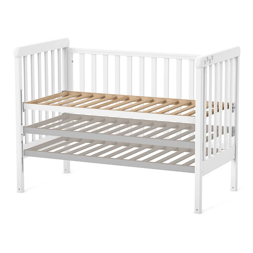 RKids Patut din lemn de fag Como pentru copii 120 x 60 cm cu laterala detasabila inaltime reglabila a saltelei lamele detasabile si sina pentru dentitie Ivory