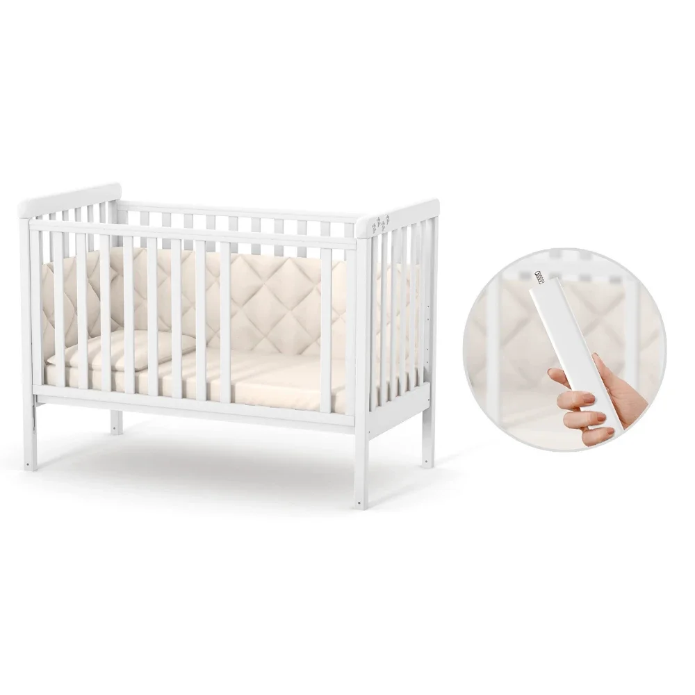 RKids Patut din lemn de fag Como pentru copii 120 x 60 cm cu laterala detasabila inaltime reglabila a saltelei lamele detasabile si sina pentru dentitie Ivory
