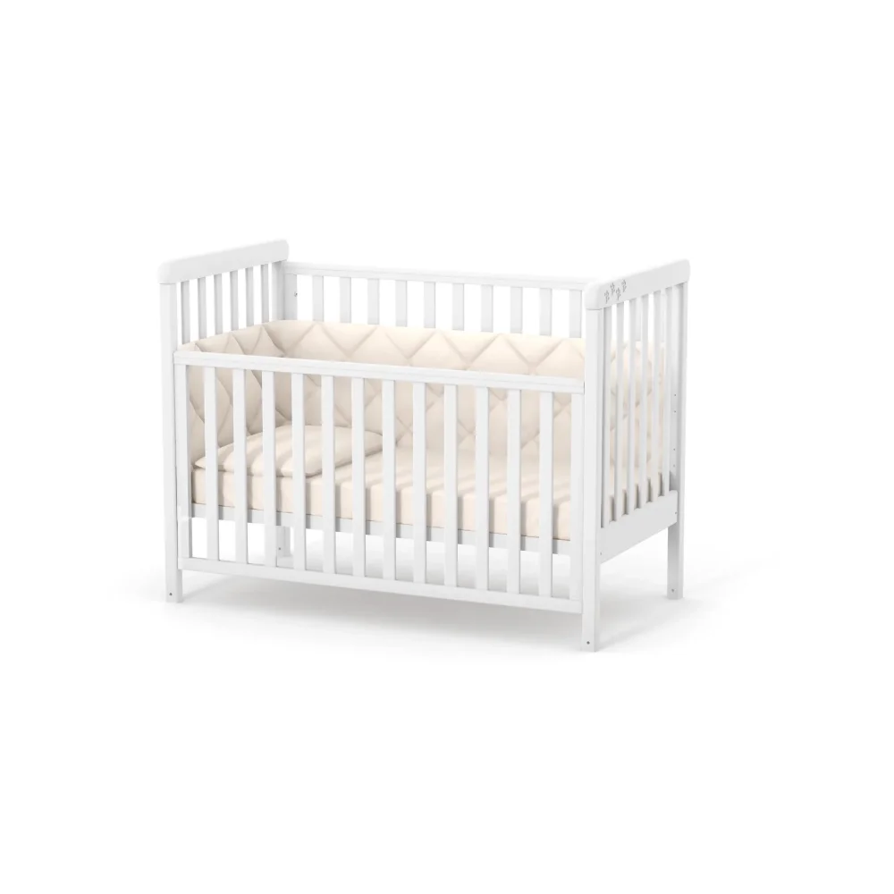 RKids Patut din lemn de fag Como pentru copii 120 x 60 cm cu laterala detasabila inaltime reglabila a saltelei lamele detasabile si sina pentru dentitie Ivory