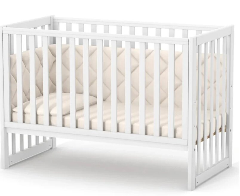 RKids Patut din lemn de fag Oslo pentru copii 120 x 60 cm 0-4 ani cu sina pentru dentitie inaltimea saltelei reglabila si laterala detasabila alb