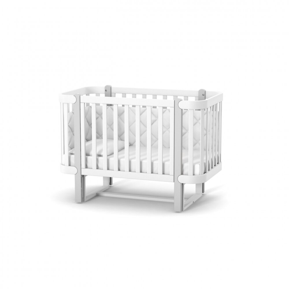 RKids Patut din lemn masiv de fag Monaco pentru copii 0-4 ani 120 x 60 cm inaltimea saltelei reglabila in 4 nivele si laterala detasabila alb-gri