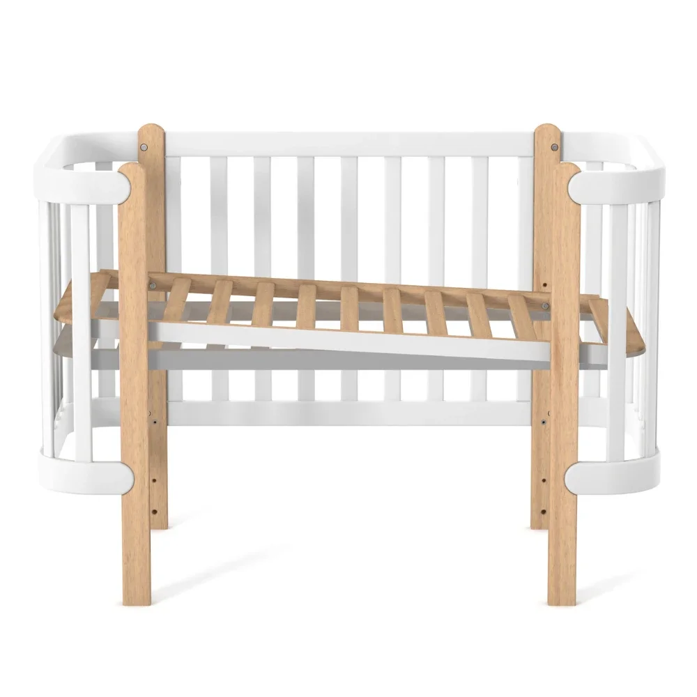 RKids Patut din lemn masiv de fag Monaco pentru copii 0-4 ani 120 x 60 cm inaltimea saltelei reglabila in 4 nivele si laterala detasabila alb-gri