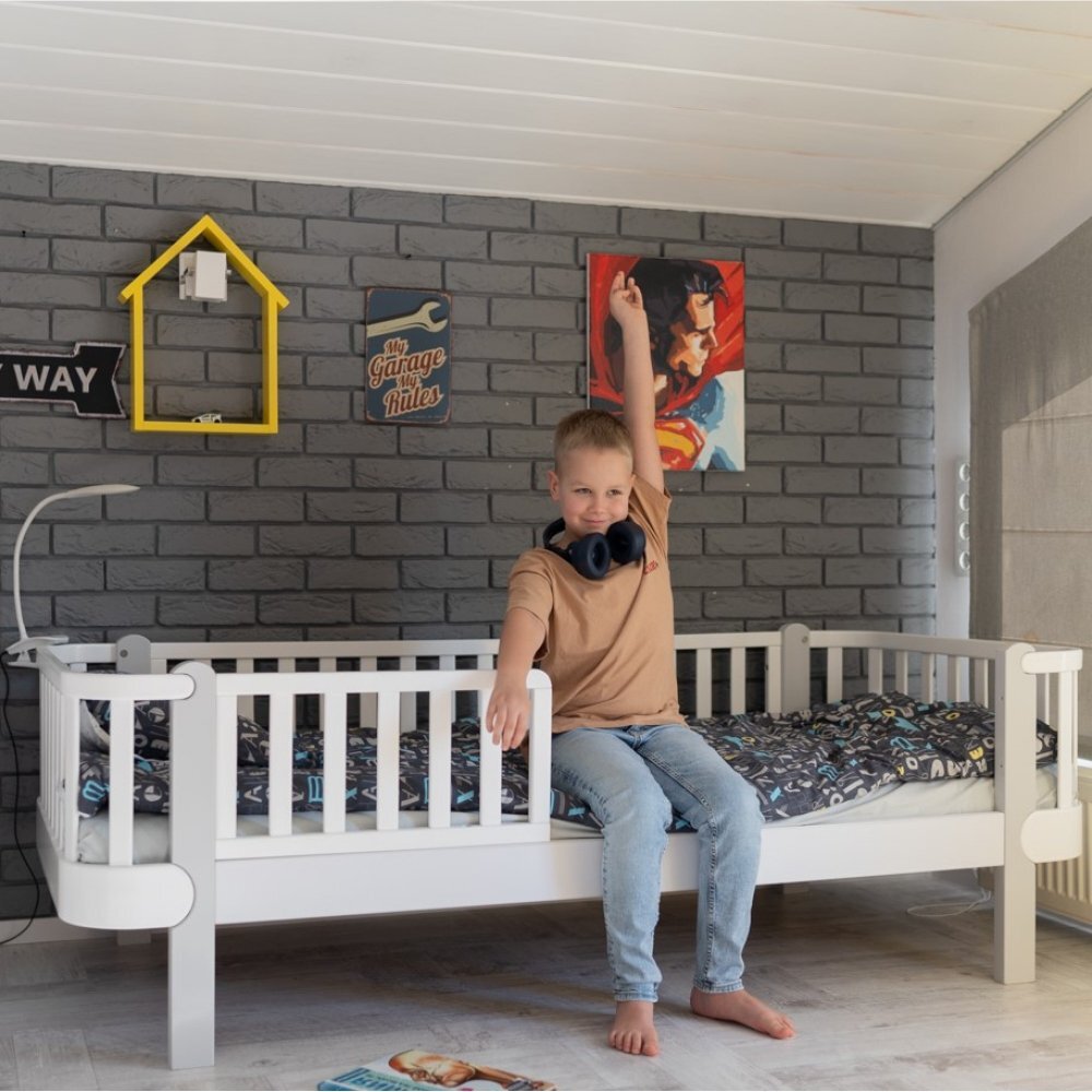 RKids Patut pentru adolescenti din fag si pal 160 x 80 cm de la 3 ani Monaco alb-gri