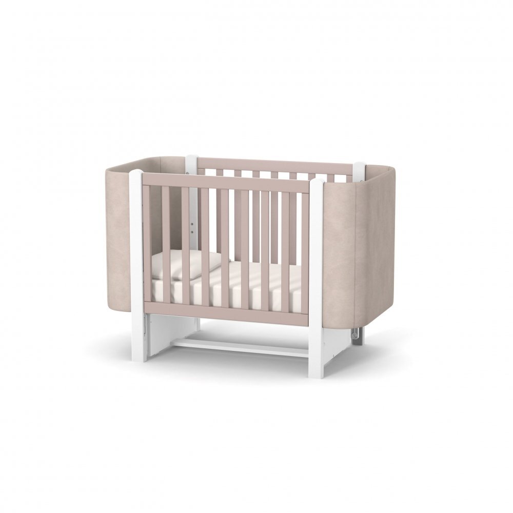 RKids Patut pentru copii 120 x 60 cm din lemn de fag 0-4 ani Monaco Velour Cappuccino cu inaltimea saltelei reglabila si laterala detasabila