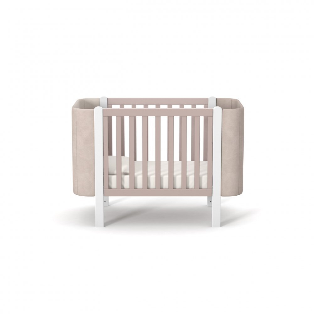 RKids Patut pentru copii 120 x 60 cm din lemn de fag 0-4 ani Monaco Velour Cappuccino cu inaltimea saltelei reglabila si laterala detasabila