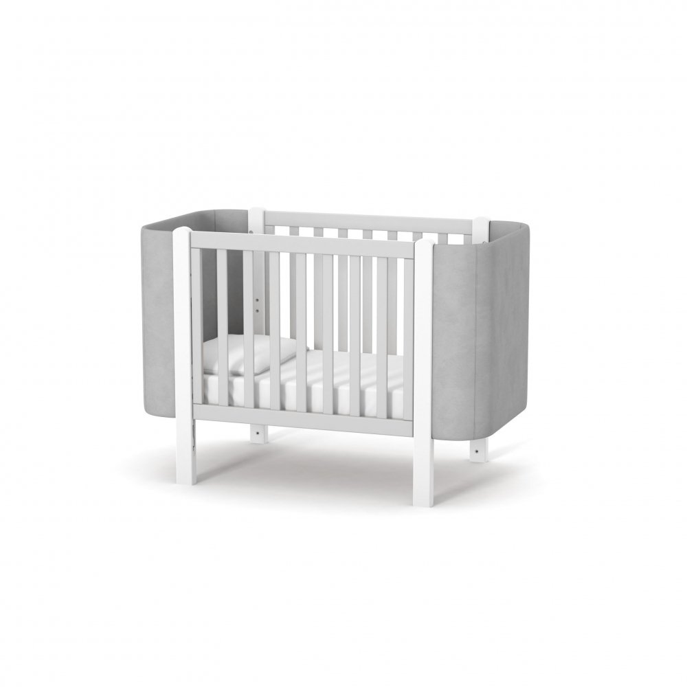 RKids Patut pentru copii 120 x 60 cm din lemn de fag 0-4 ani Monaco Velour Gri cu inaltimea saltelei reglabila si laterala detasabila