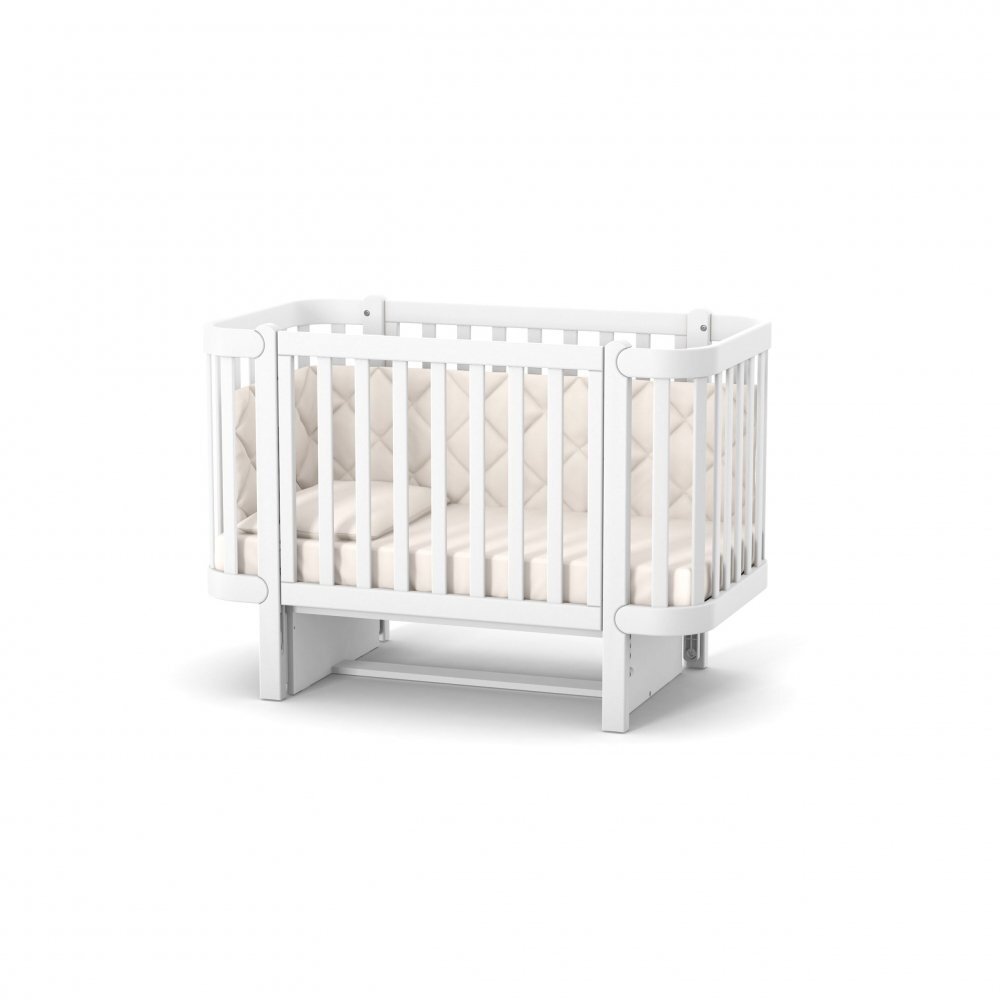 RKids Patut pentru copii 120 x 60 cm din lemn masiv de fag 0-4 ani Monaco Alb inaltimea saltelei reglabila in 4 nivele laterala detasabila