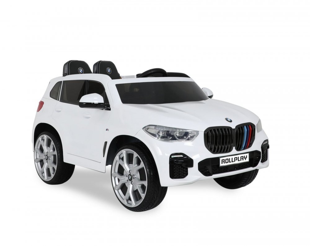 ROLLPLAY Masina electrica pentru copii BMW X5 White 45W Versiune M 12V cu telecomanda deschidere usi Mp3 scaun piele si efecte muzicale