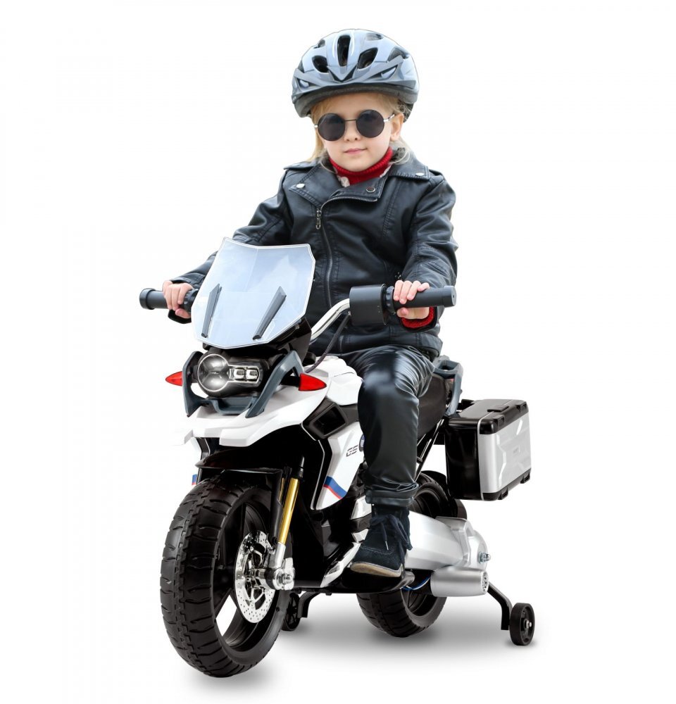 ROLLPLAY Motocicleta electrica pentru copii BMW R 1200 Adventure GS 15W cu roti ajutatoare compartiment depozitare radio si lumni