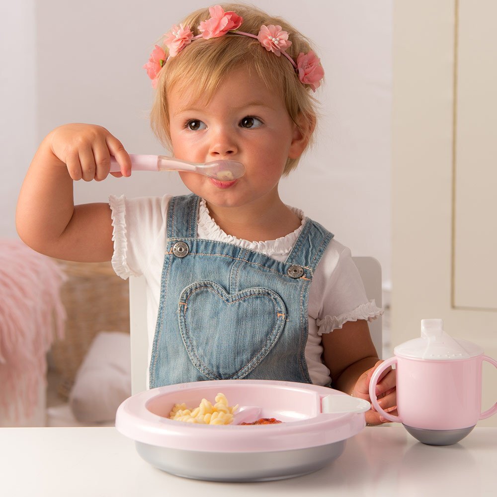 Rotho-Baby Design Farfurie termica 6 luni plus rose pearl white silver Rotho Baby Design