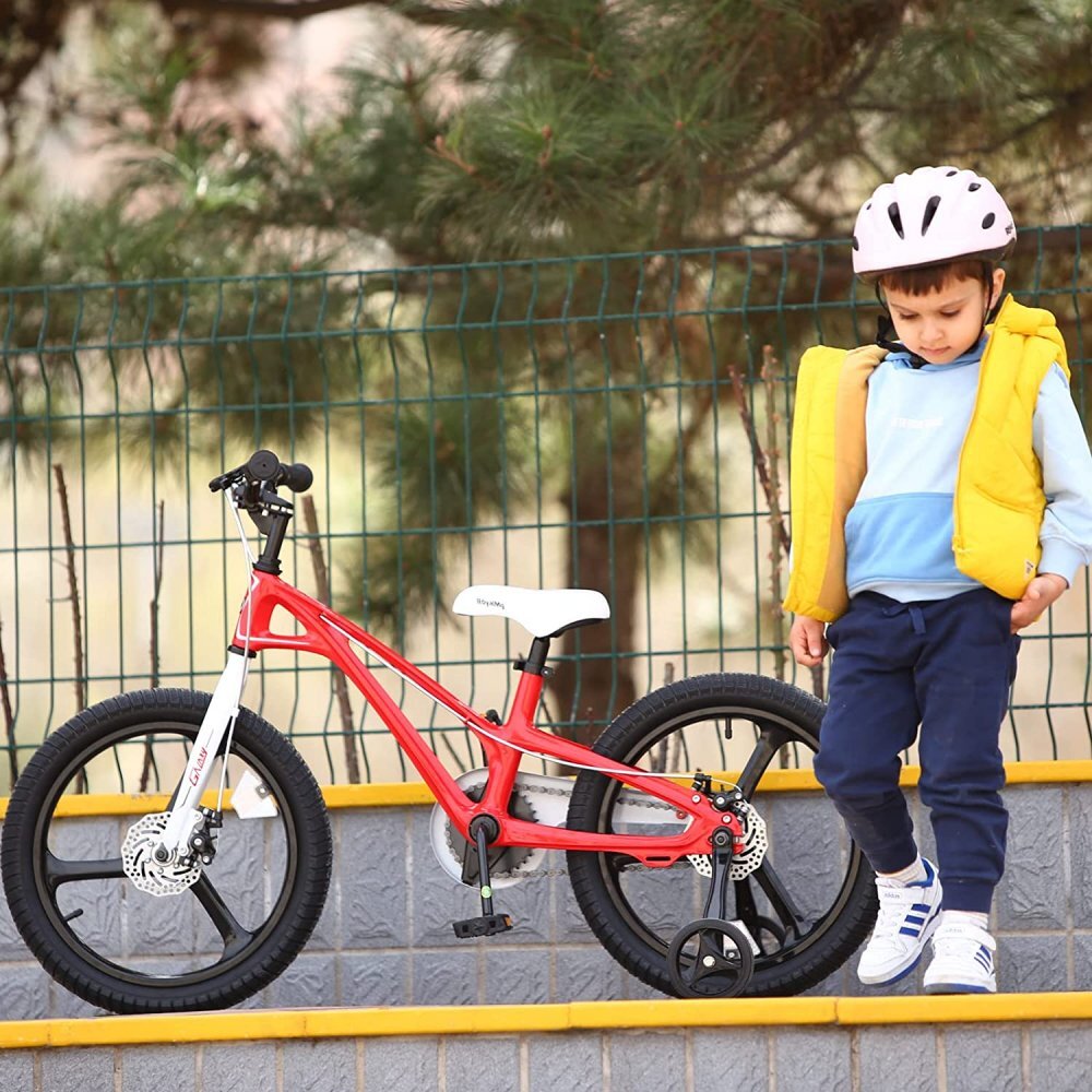Royal Baby Bicicleta pentru copii Galaxy G1801C 18 inch RosuAlb 5-7 ani Cadru Magneziu Frane Disc Roti Ajutatoare