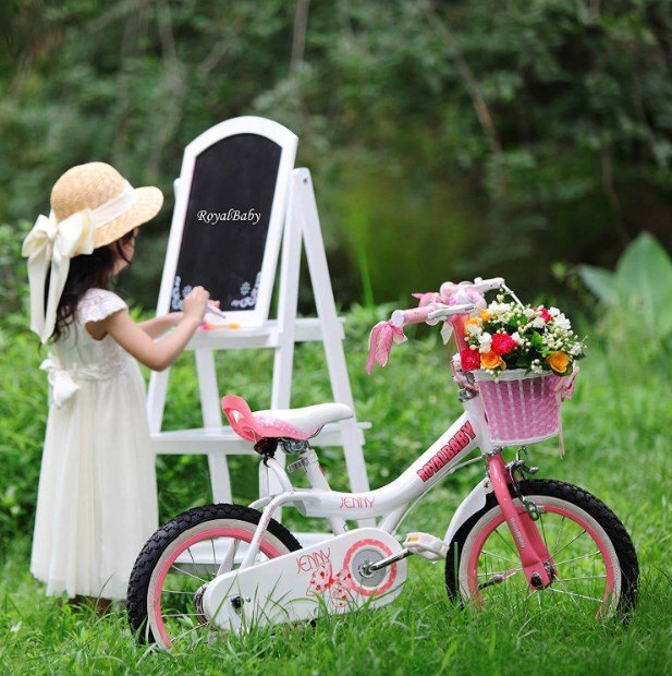 Royal Baby Bicicleta pentru copii Jenny Children Alb cu roti ajutatoare ghidon reglabil cosulet cadru din otel varsta 3-5 ani 14 inch greutate suportata 60 kg