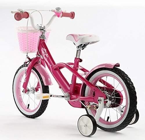 Royal Baby Bicicleta pentru copii Mermaid Roz cu roti ajutatoare varsta 5-7 ani roti 18 inch cadru din otel ghidon reglabil cosulet greutate suportata 60 Kg