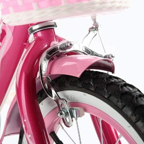 Royal Baby Bicicleta pentru copii Mermaid Roz cu roti ajutatoare varsta 5-7 ani roti 18 inch cadru din otel ghidon reglabil cosulet greutate suportata 60 Kg