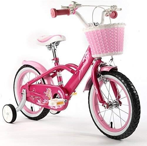 Royal Baby Bicicleta pentru copii Mermaid Roz cu roti ajutatoare varsta 5-7 ani roti 18 inch cadru din otel ghidon reglabil cosulet greutate suportata 60 Kg