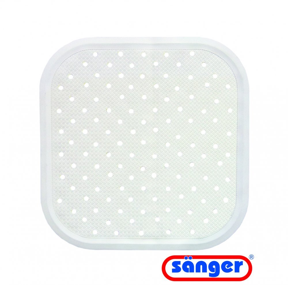 SANGER Covoras de dus din cauciuc natural antiderapant cu ventuze pentru fixare 56x56 cm alb