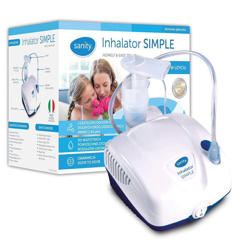 Sanity Aparat aerosoli cu compresor Inhaler Simple compact cu dimensiuni reduse geanta de transport alb