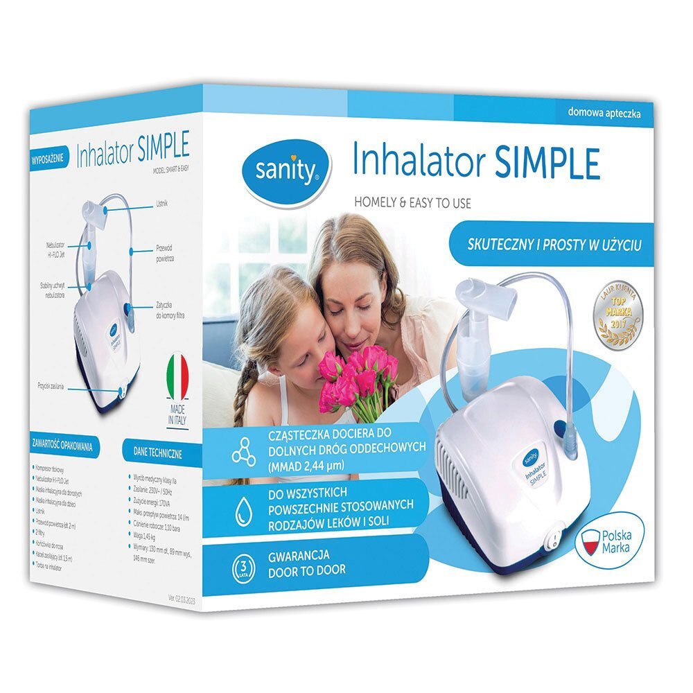 Sanity Aparat aerosoli cu compresor Inhaler Simple compact cu dimensiuni reduse geanta de transport alb
