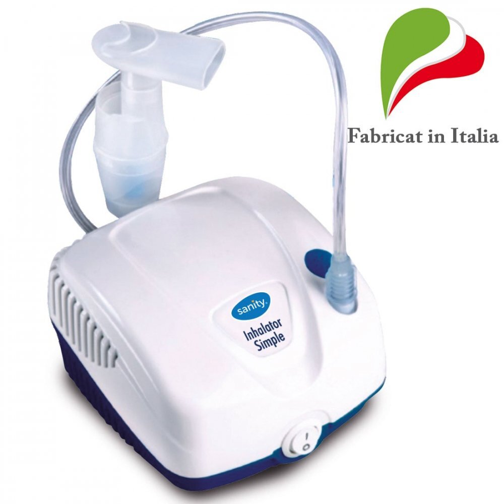 Sanity Aparat aerosoli cu compresor Inhaler Simple compact cu dimensiuni reduse geanta de transport alb
