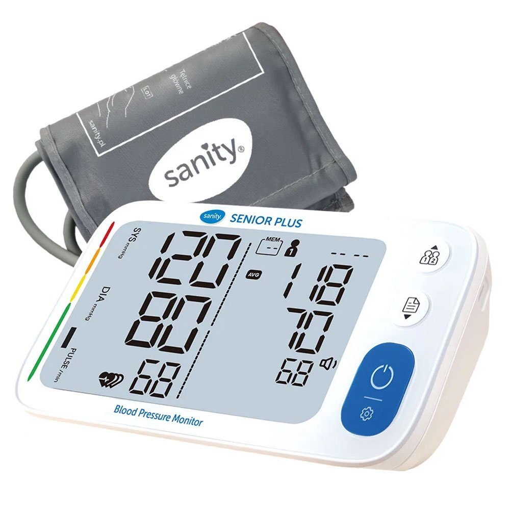 Sanity Tensiometru electronic de brat Senior Plus memorare 2 utilizatori manseta 22-32 cm detectare aritmie detectie miscarea corpului si cablu USB