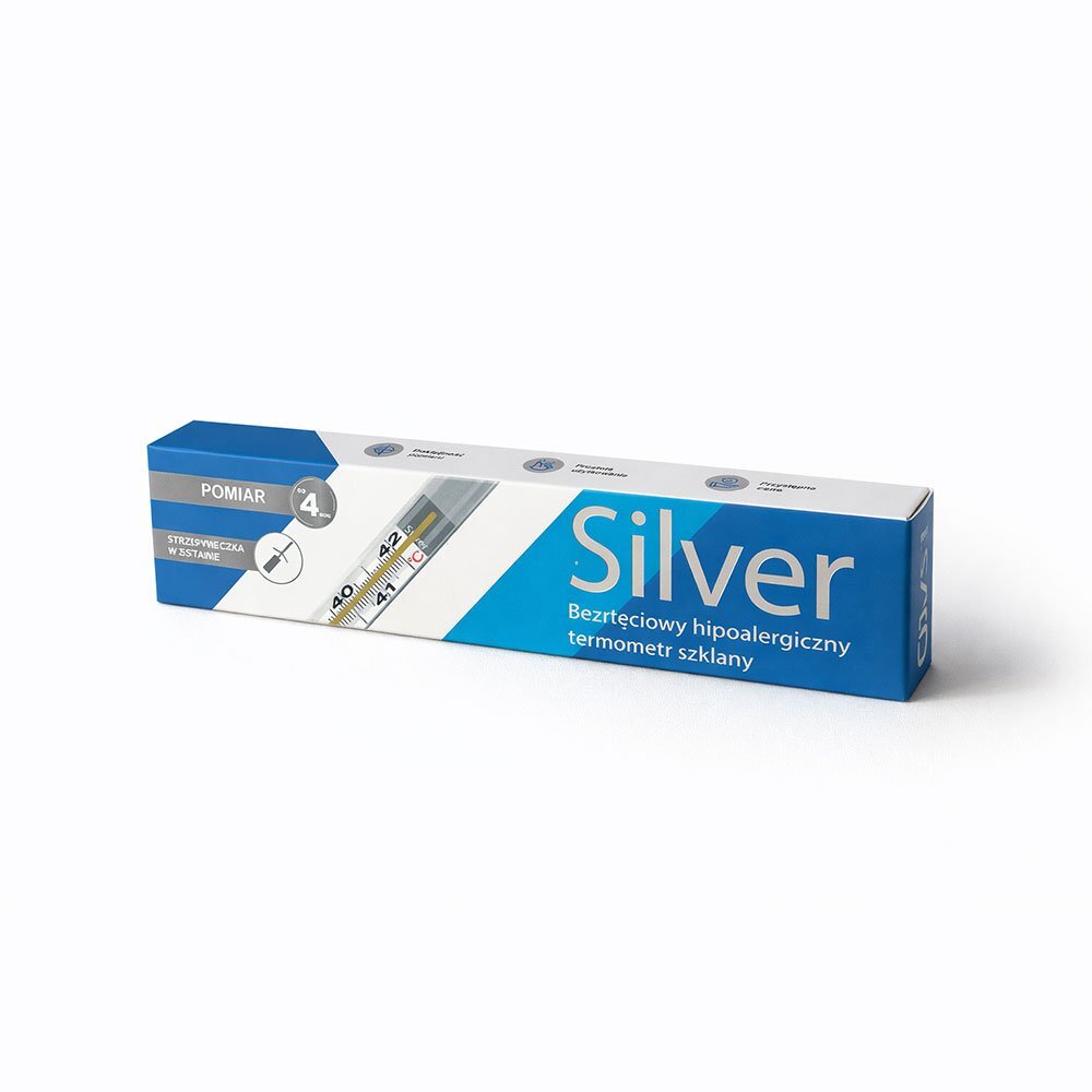 Sanity Termometru clasic Silver din sticla hipoalergenic fara mercur nichel sau PVC usor de utilizat igienic si sigur