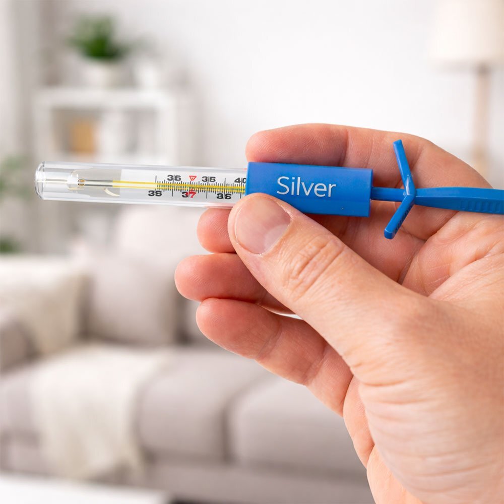 Sanity Termometru clasic Silver din sticla hipoalergenic fara mercur nichel sau PVC usor de utilizat igienic si sigur