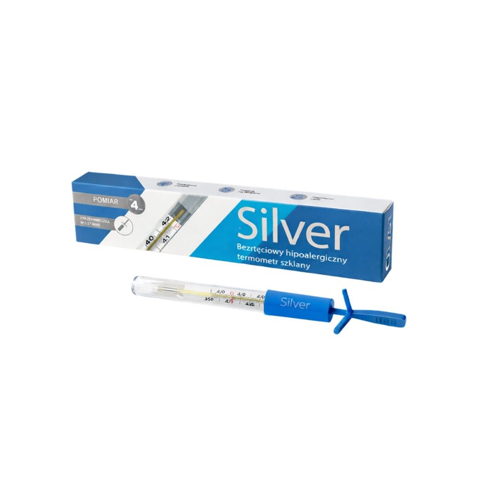 Sanity Termometru clasic Silver din sticla hipoalergenic fara mercur nichel sau PVC usor de utilizat igienic si sigur