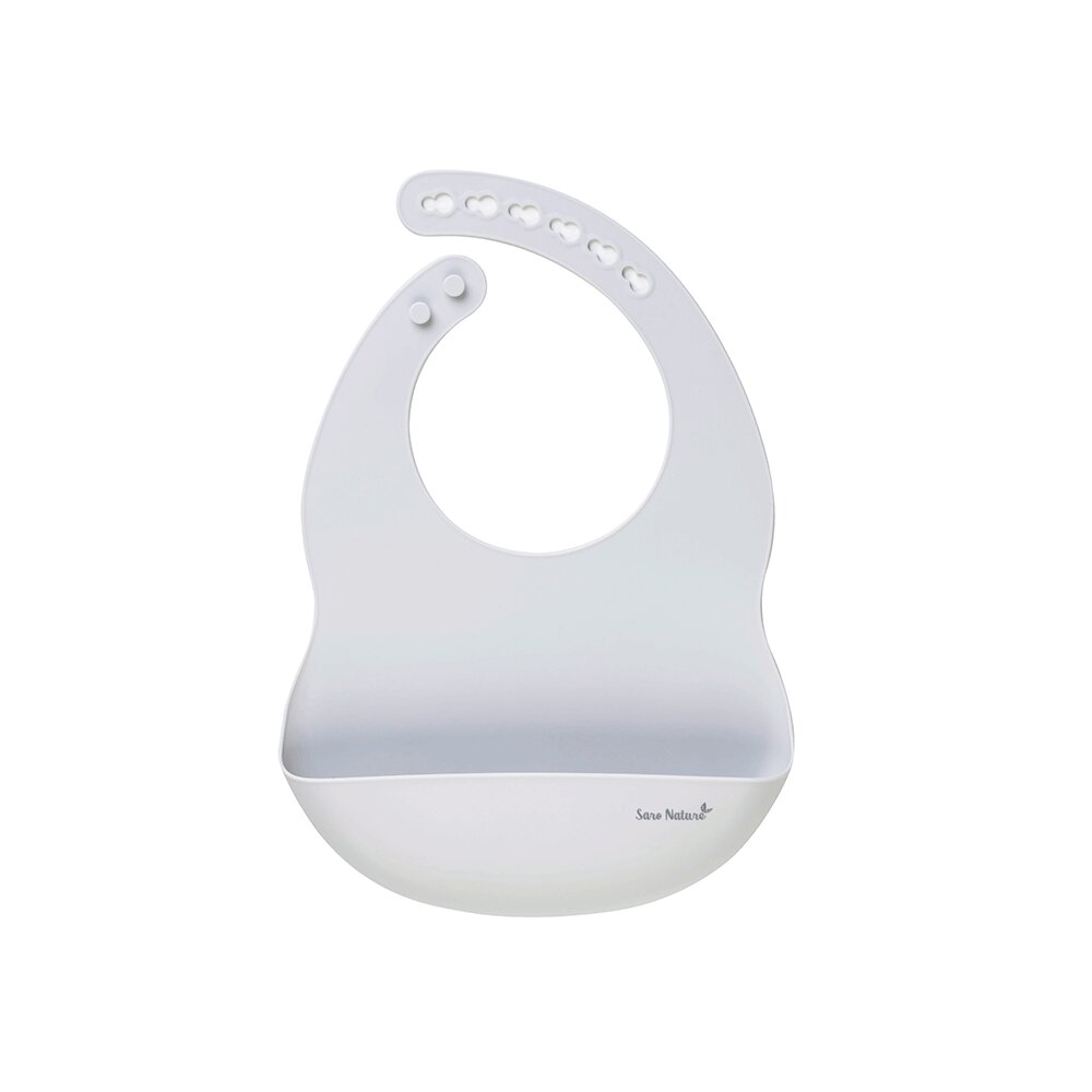 Saro Baby Baveta ajustabila din silicon cu buzunar Nordic grey