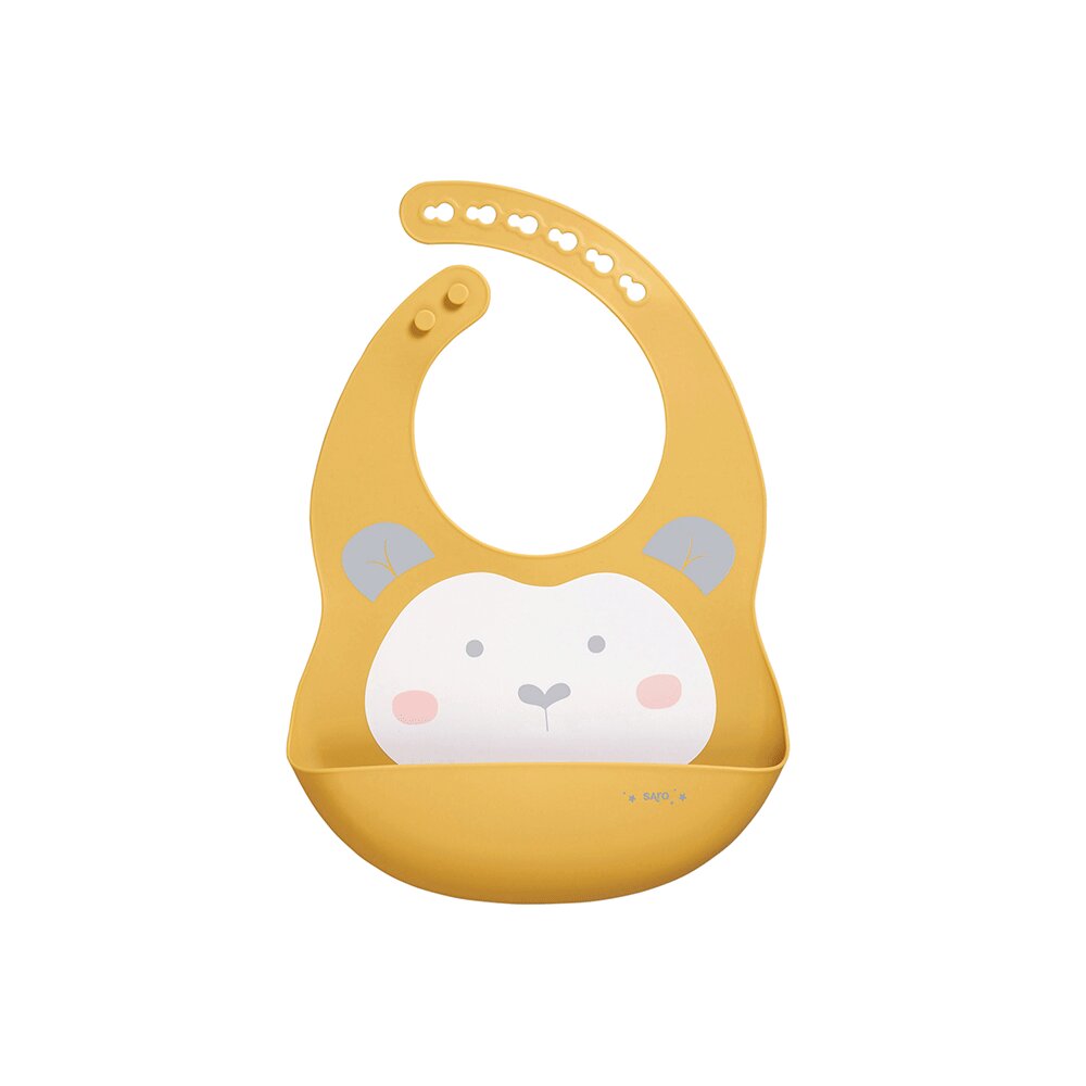 Saro Baby Baveta ajustabila din silicon cu buzunar Sweet Fun mustard