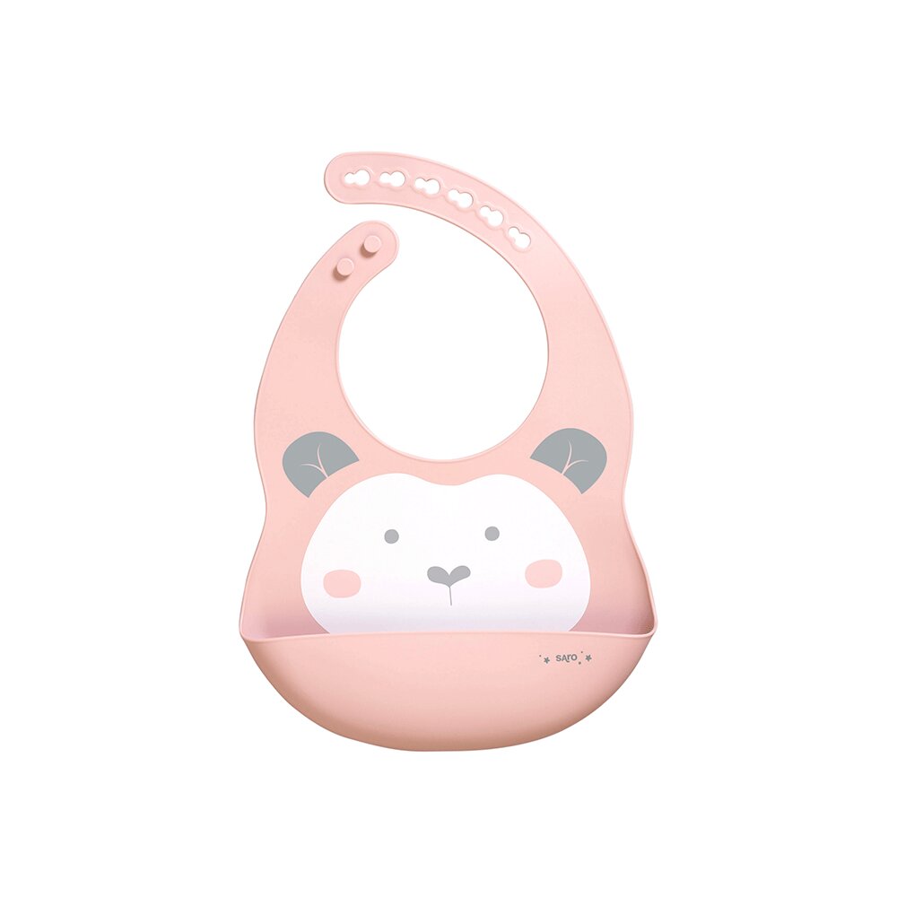 Saro Baby Baveta ajustabila din silicon cu buzunar Sweet Fun pink