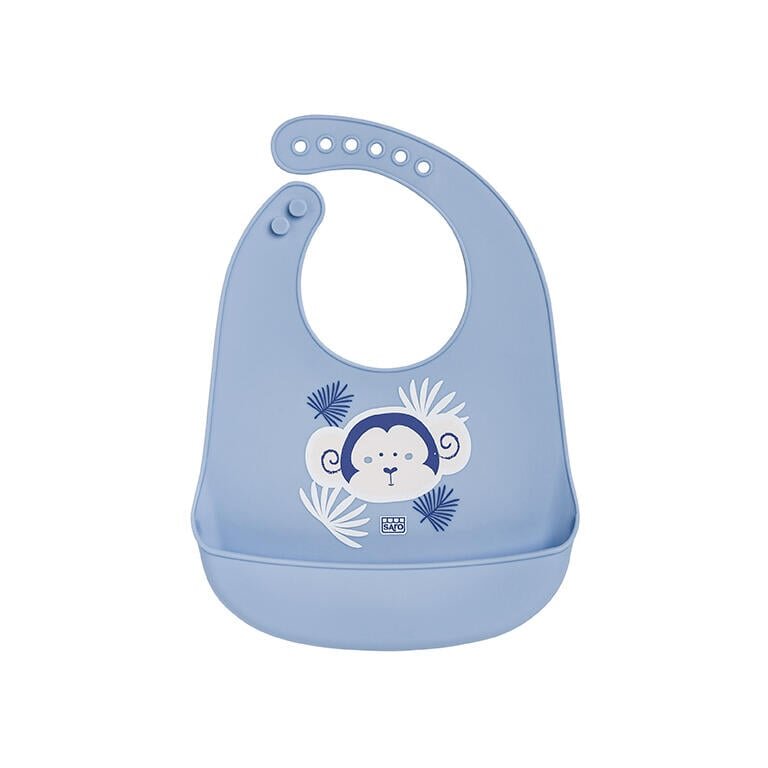 Saro Baby Baveta ajustabila din silicon cu buzunar Yum Bib blue monkey