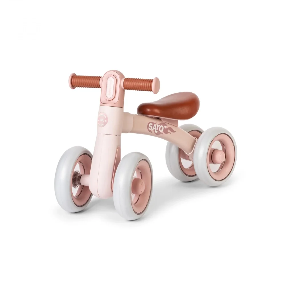 Saro Baby Bicicleta de echilibru Saro Ride Free Pink fara pedale cu 4 roti pentru stabilitate si lumina frontala pentru copii 12+ luni greutate admisa 25 kg
