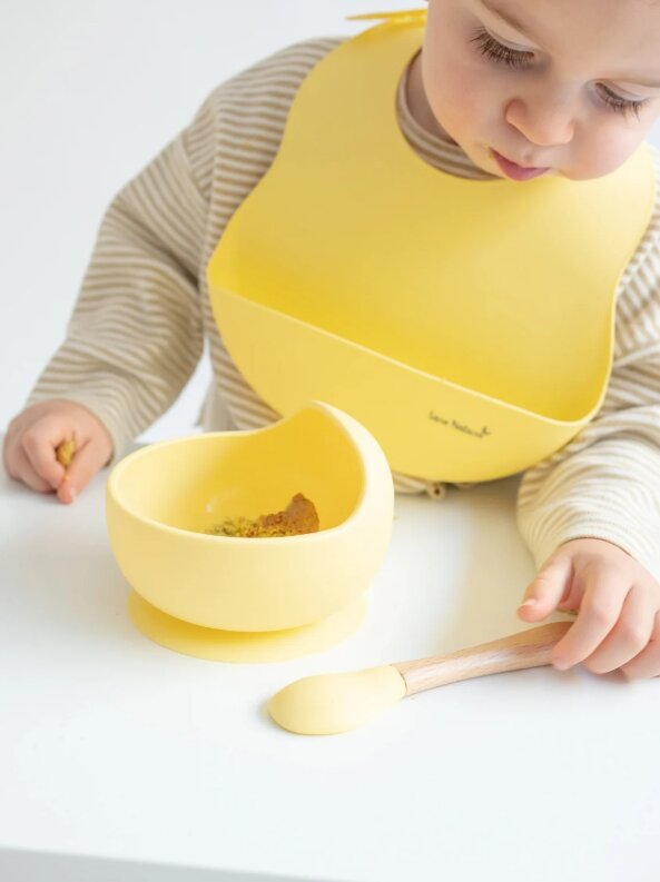 Saro Baby Bol anti-alunecare din silicon alimentar si lingurita Grey
