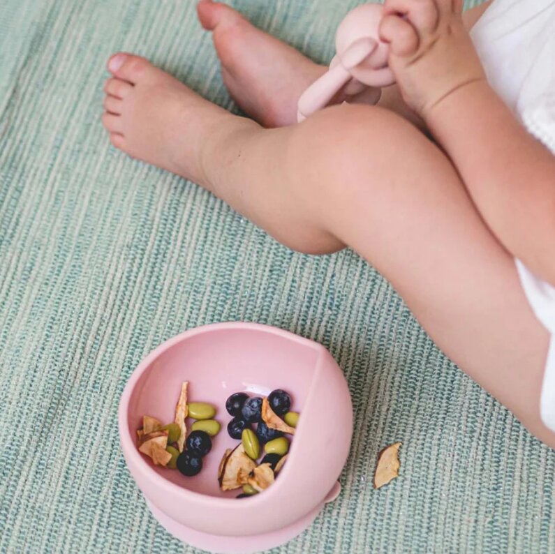Saro Baby Bol anti-alunecare din silicon alimentar si lingurita Grey