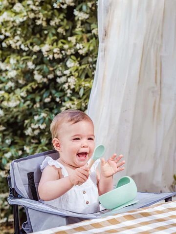 Saro Baby Bol anti-alunecare din silicon alimentar si lingurita Mint