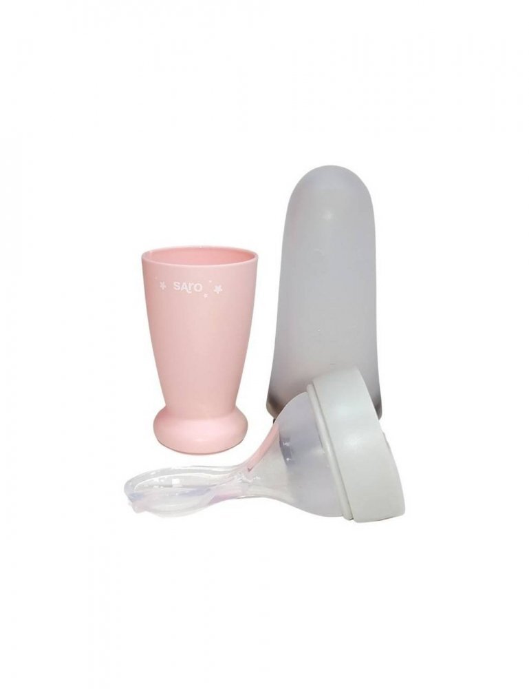 Saro Baby Lingurita cu rezervor din silicon alimentar 90 ml roz