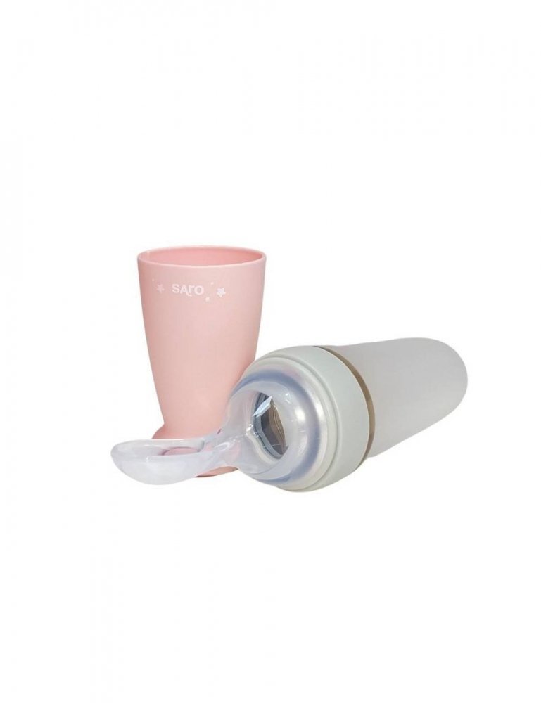 Saro Baby Lingurita cu rezervor din silicon alimentar 90 ml roz