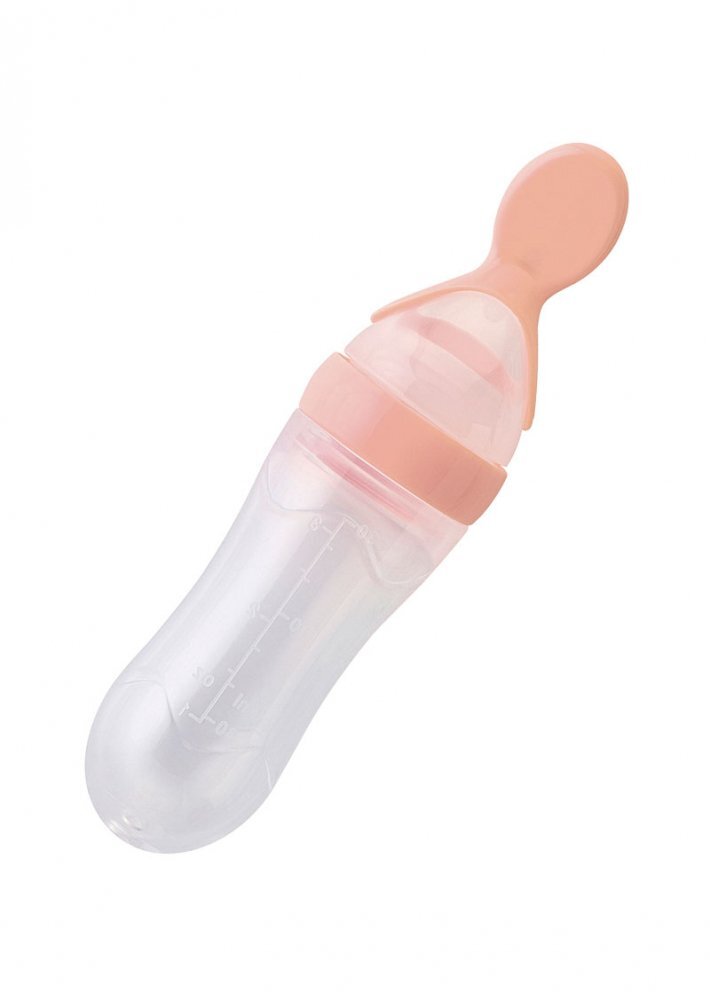 Saro Baby Lingurita silicon cu rezervor gradat roz 90 ml