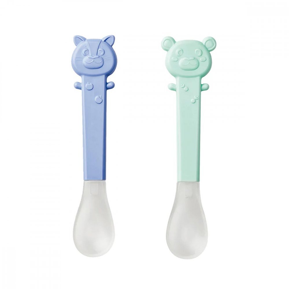 Saro Baby Set 2 lingurite cu varf moale verdealbastru