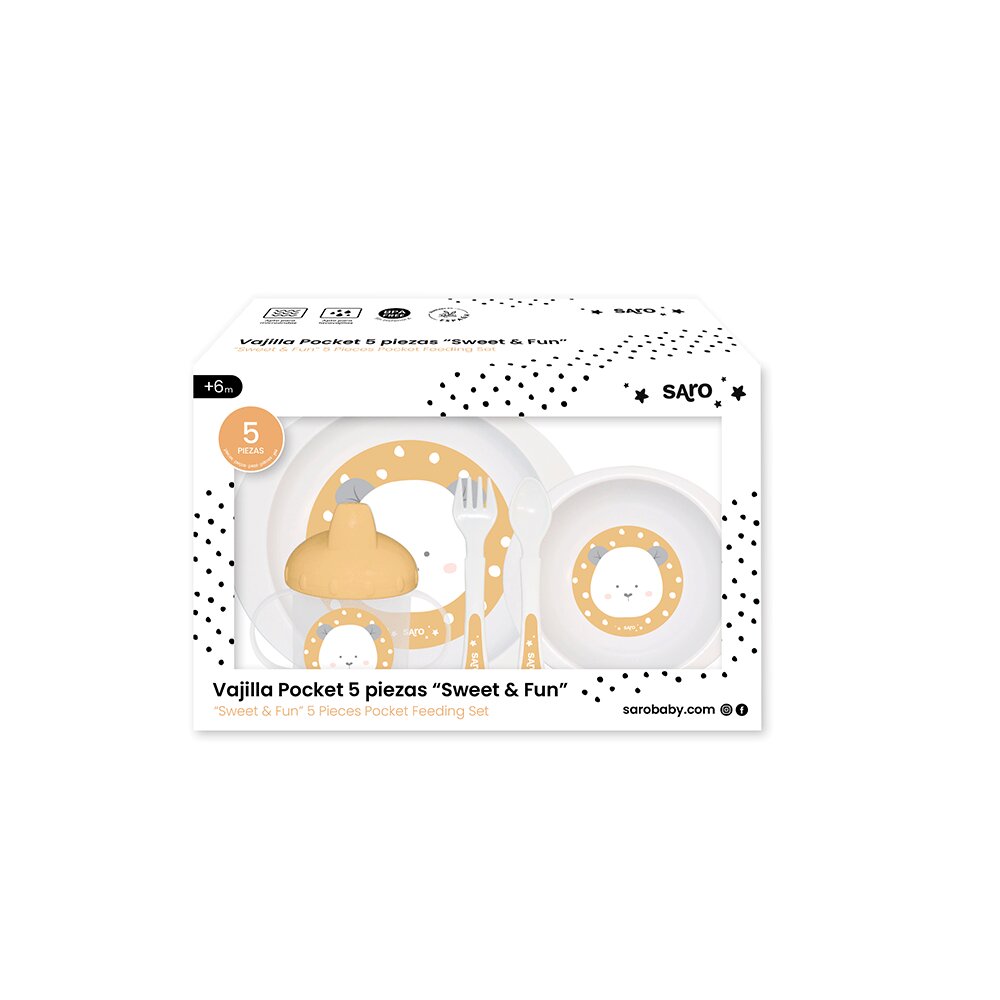 Saro Baby Set complet de masa cu 5 piese Giraffe Party mustard